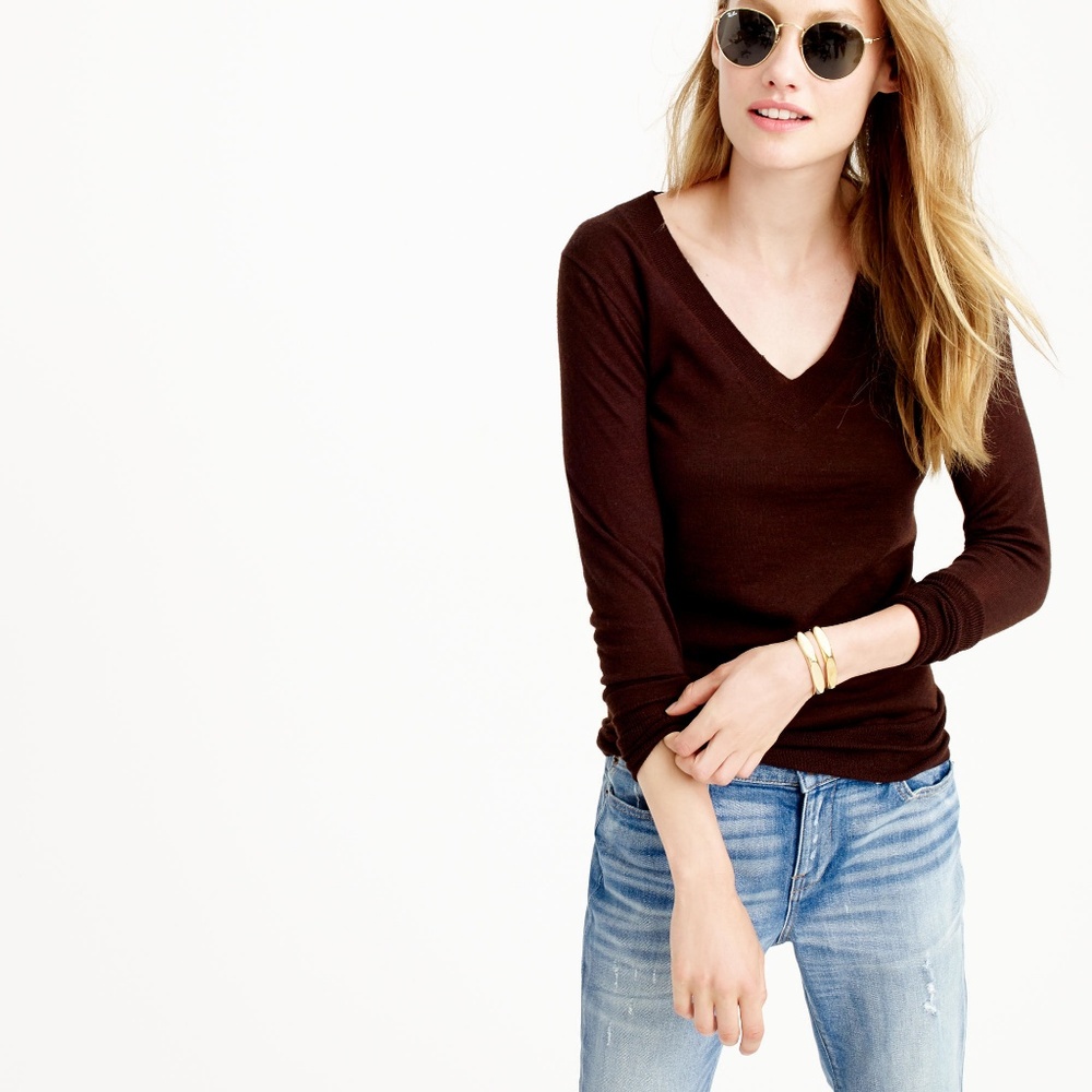 J. CREW Chocolate Merino Wool V Neck Sweater XS